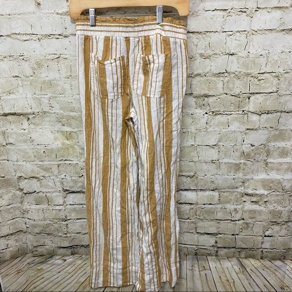 Rewind Mustard Yellow Striped Linen Blend Tie Waist Wide Leg Pants - Picture 3 of 5